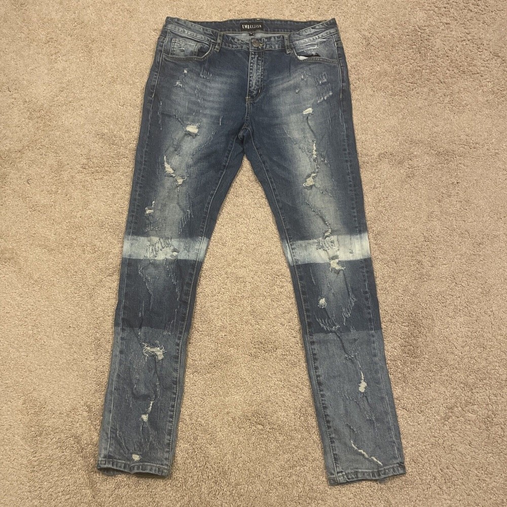 Embellish NYC Distressed Multi Fade Blue Denim Jeans Mens Size 36